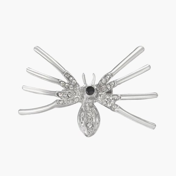 Spider Brooch Pin Silver Black Stone Rhinestones Halloween Glam Stylish Unique - Picture 3 of 4